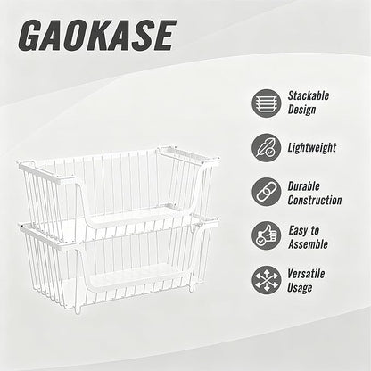 6 Pcs Stackable Wire Baskets for Pantry Organizers and Storage,Vegetable Fruit Basket for Countertop,Kitchen Storage Metal Baskets,Produce Potato Onion Storage Bin,White