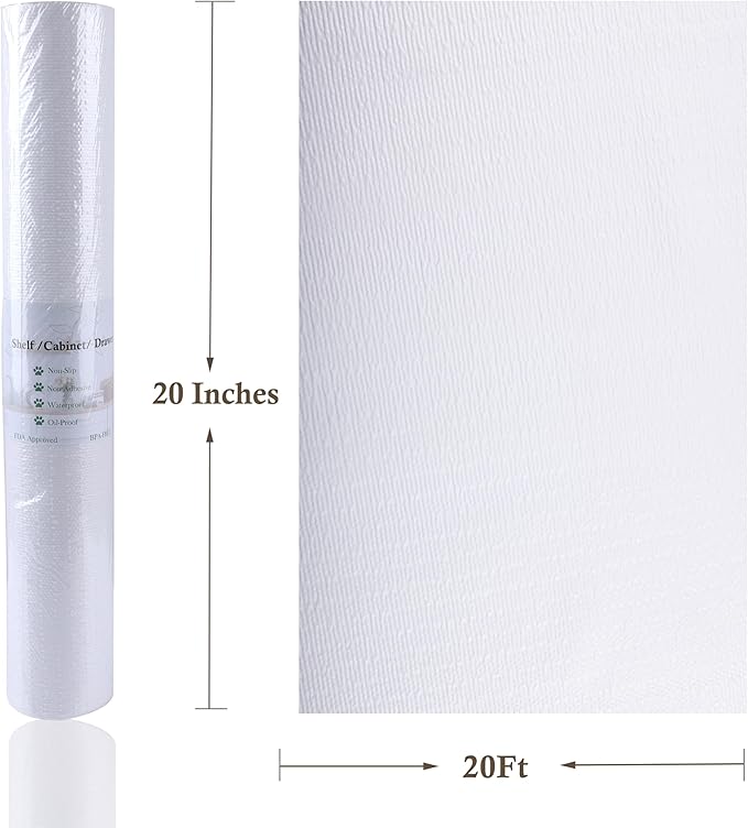 Shelf Liner for Kitchen Cabinets 20 Inch Wide X 20 Ft Non-Adhesive Drawer Liner Waterproof Oil-Proof Shelf Paper Non-Slip Strong Grip Cabinet Mat for Drawers, Refrigerator, Pantry, Bedroom, Cupboard