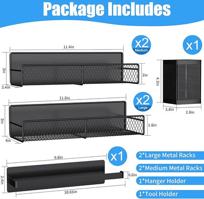 Magnetic Shelves for Washing Machine 6 Pack, Heavy-Duty Metal Magnetic Laundry Organizer Black W/ Hanger Organizer, Tool Holder, Space Saving Shelf for Home Kitchen Closet & Laundry Room Organization