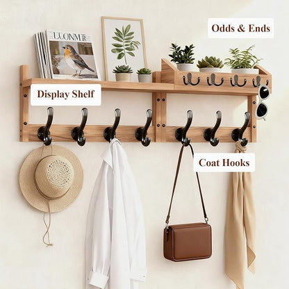 29" Coat Rack Wall Mount with Shelf, 4 in 1 Wall Mounted Coat and Key Hanger with 11 Hooks, Entryway Key Holder with Mail Holder for Living Room, Bedroom