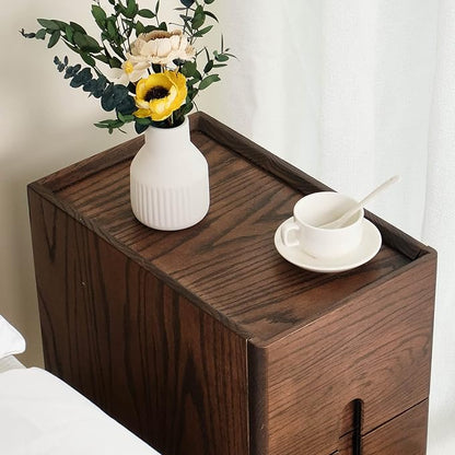 Cttasty Mid Century Modern Nightstand, Narrow Nightstand, Minimalist Side Table for Bedroom, 2-Drawer Bedside Tables (Walnut, 9.84inches)