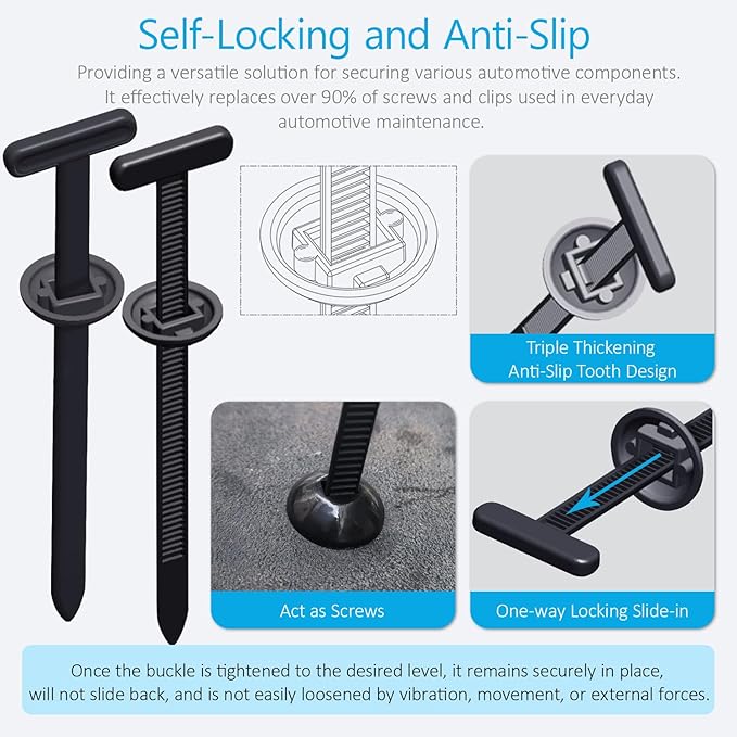 2026 Upgraded Nylon Universal Cable Tie Buckle, Heavy Duty Self-Locking Rivet Zip Ties, Multifunctional Cable Tie Buckle for Car Daily Repair, Home, Office, Garden, Workshop(100Pcs)