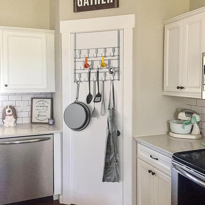 PAPAGIFTREE Over The Door Hooks for Hanging, 14 Hook Over Door Hanger and Towel Rack for Bathroom