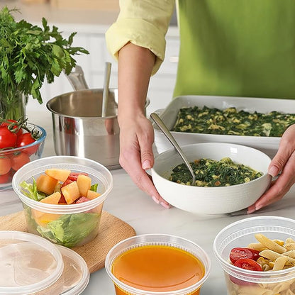 Slomg 60 Pack 16oz Plastic Deli Containers with Lids, Disposable Food Storage Containers for Soup Meal Prep Leftover, To Go Takeout Quart Bowls for Restaurant Kitchen Microwave Dishwasher Freezer Safe