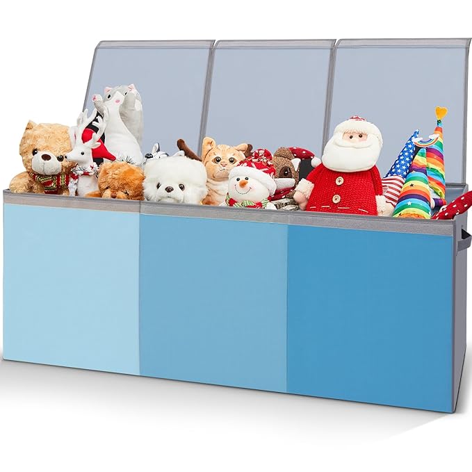 Patelai Extra Large Toy Box Chest with Lids 4/3 Grids Large Chest Collapsible Kids Toy Storage Baskets Gifts for Boys Girls Living Room Nursery Playroom(39 x 13 x 15.7'',Blue Series)