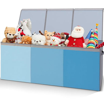 Patelai Extra Large Toy Box Chest with Lids 4/3 Grids Large Chest Collapsible Kids Toy Storage Baskets Gifts for Boys Girls Living Room Nursery Playroom(39 x 13 x 15.7'',Blue Series)