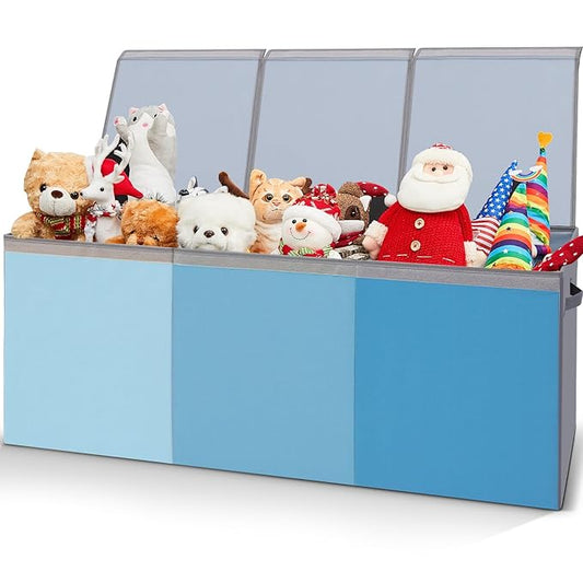 Patelai Extra Large Toy Box Chest with Lids 4/3 Grids Large Chest Collapsible Kids Toy Storage Baskets Gifts for Boys Girls Living Room Nursery Playroom(39 x 13 x 15.7'',Blue Series)