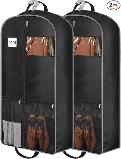 43" Heavy Duty Garment Bags for Travel 6.5" Gusseted Suit Bags for Closet Storage 2 Handles Hanging Clothes Bag with Pocket Mens Suit Cover for Shirts, Coats, Dresses, Suit Holder, 2 Pack