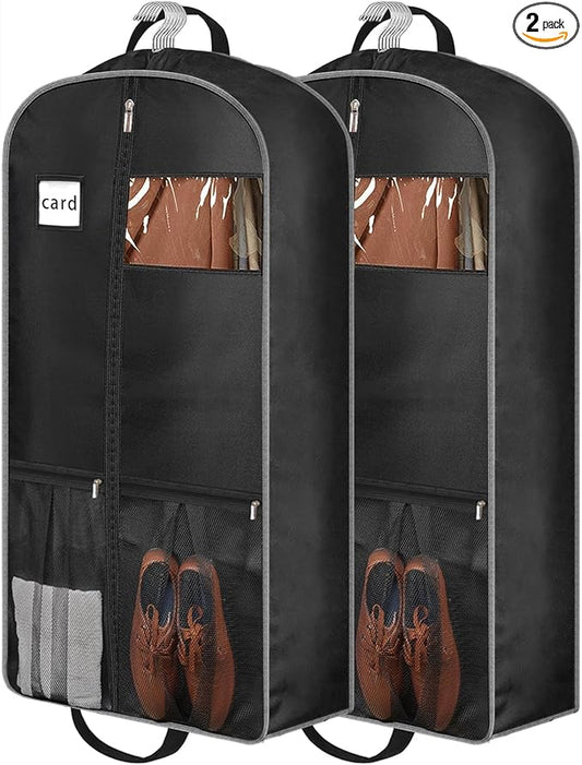43" Heavy Duty Garment Bags for Travel 6.5" Gusseted Suit Bags for Closet Storage 2 Handles Hanging Clothes Bag with Pocket Mens Suit Cover for Shirts, Coats, Dresses, Suit Holder, 2 Pack