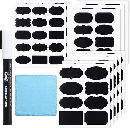 Mr. Pen- Chalkboard Labels, 200pc, Assorted Shapes, 1 White Chalk Marker and Small Towel