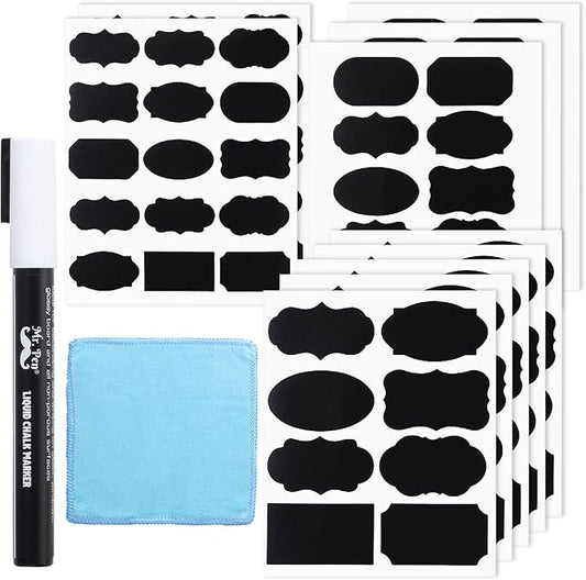 Mr. Pen- Chalkboard Labels, 200pc, Assorted Shapes, 1 White Chalk Marker and Small Towel