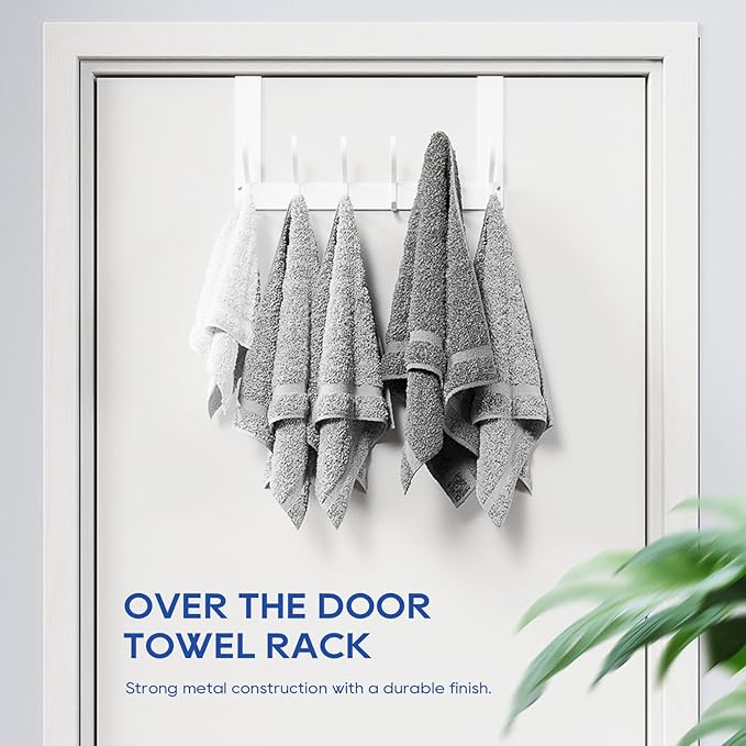 KEOAMG Over The Door Hooks, Over The Door Towel Rack for Bathroom, Sturdy Door Hanger Hook, Door Hooks for Hanging Clothes, Coats, Towels, White