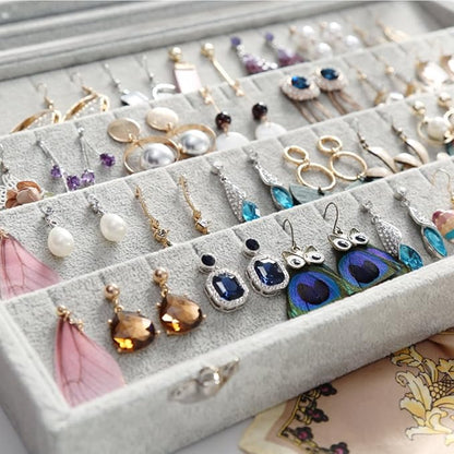 Wudygirl Velvet Jewelry Organizer Clear Lid Earring Holder Organizer 32 Pairs Earrings Storage Stud Tray Showcase Display Case（Earring Storage）