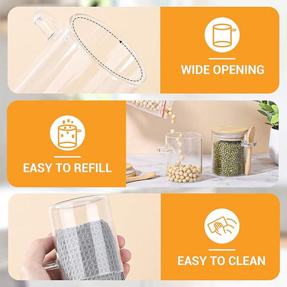 Glass Jars with Airtighr Lids - 6 Pack 6 Fl.oz Round Glass Jar with Bamboo Lid and Spoon, Includes Labels and Marker, Pantry Storage Containers for Spice, Overnight Oat, Sugar Coffee Canister