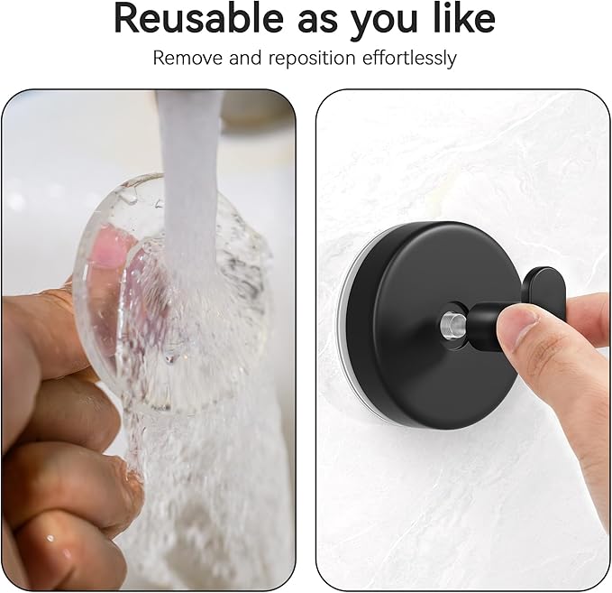 Josmimic Suction Cup Hooks for Shower, Removable Towel Hooks for Bathroom, Kitchen, Glass Door, Mirror, Tile – Loofah, Towel, Coat, Bath Robe Hook for Hanging, Black 4 Pack