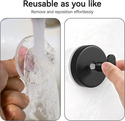 Josmimic Suction Cup Hooks for Shower, Removable Towel Hooks for Bathroom, Kitchen, Glass Door, Mirror, Tile – Loofah, Towel, Coat, Bath Robe Hook for Hanging, Black 4 Pack
