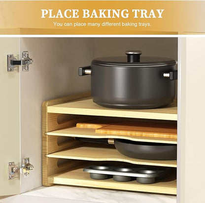 sandpaint 4 Tier Wooden Cabinet Tray Dividers, Kitchen Vertical Baking Sheet Organizer, Storing Pans, Baking Trays, Cutting Board