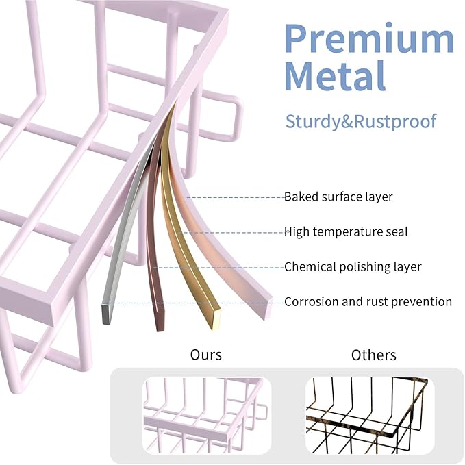 Under Sink Organizer Storage 2-Tier Premium Metal Pull-Out Racks, Height Adjustable, Heavy Dut and Easy Installation for Kitchen & Bathroom Organizers 1 Pack Pink