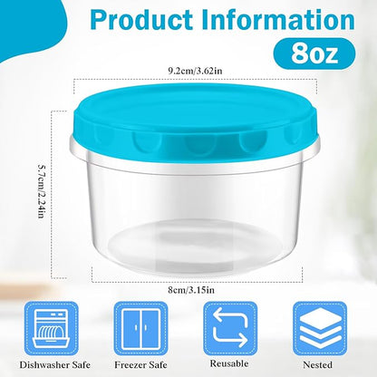Sieral 36 Pack 8 oz Freezer Containers with Lids Reusable Deli Freezer Storage Containers Stackable Plastic Thick Twist Top Jars for Takeout Food Round Wide Mouth Lunch Snack (Sky Blue)