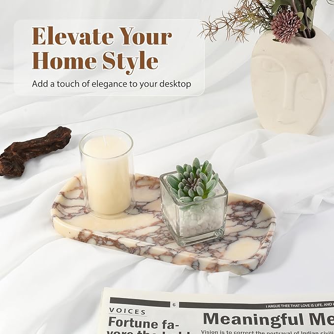 Koville Luxury Calacatta Viola Marble Tray, 10"x5" Marble Vanity Tray for Bathroom Countertop Kitchen Sink, Rectangular Stone Tray for Perfume Fragrance Jewelry, Decorative Catchall Tray Organizer