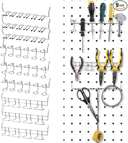 9 Pcs Pegboard Screwdriver Holders Organizer Pegboard Plier Holders Stainless Steel Peg Board Tool Utility Hooks Accessories Shelving Display Multi-Ring Tool Racks for Shop Store