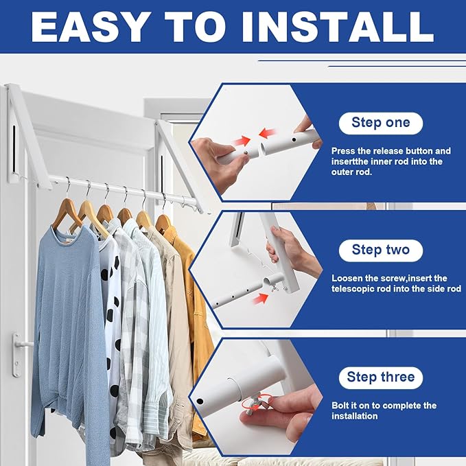 HOME RIGHT Over The Door Clothes Hanger,1.69 Inch Door Hook for Over The Door Drying Rack,Foldable Retractable Overdoor Hanger Hook for Bathroom,Laundry Room,Apartament and Bedroom