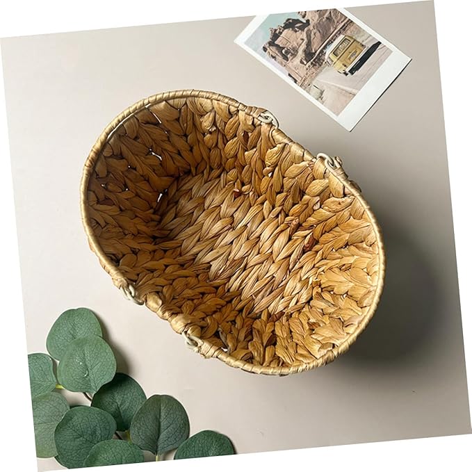 Woven Storage Basket Boho Decor Desktop Organizer Handle Storage Bins for Shelves