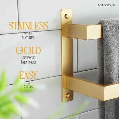 KOKOSIRI Bath Towel Bars 20-Inch Bathroom 2-Tiers Ladder Brushed Gold Towel Rails Towel Holders Wall Mounted Towels Shelves Rack Stainless Steel, B5008BG-L20