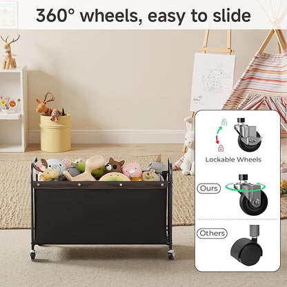 StorageWorks Toy Chest Storage with Wheels, Extra Large Kids Toy Box, Toy Storage Organizer, Metal Toybox for Bedroom, Living Room Area, Kids Room, 135L, Black