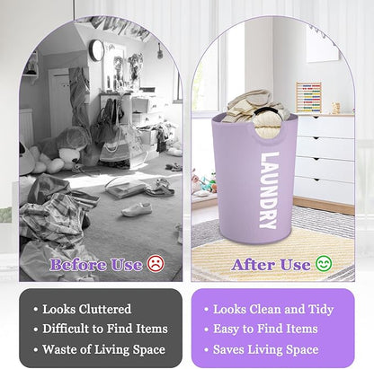 Super Large Laundry Basket with Handles, 125L Foldable Dirty Clothes Hamper for Adult, Stand-alone Laundry Hamper in 600D Oxford Fabric, Purple Storage Basket for Family, Guest House,Purple