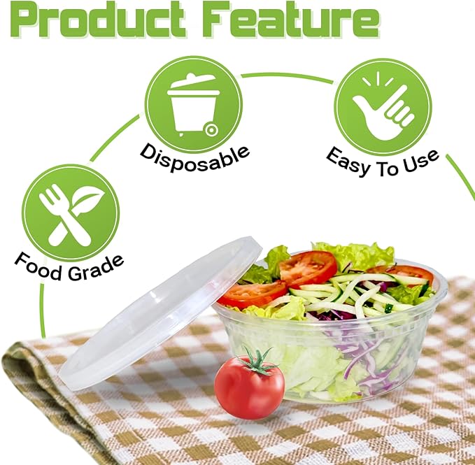 Slomg 100 Pack 8oz Plastic Deli Containers with Lids, Disposable Food Storage Containers for Soup Meal Prep Leftover, To Go Takeout Quart Bowls for Restaurant Kitchen Microwave Dishwasher Freezer Safe