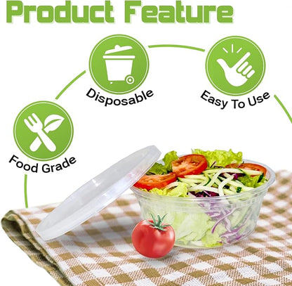 Slomg 100 Pack 8oz Plastic Deli Containers with Lids, Disposable Food Storage Containers for Soup Meal Prep Leftover, To Go Takeout Quart Bowls for Restaurant Kitchen Microwave Dishwasher Freezer Safe