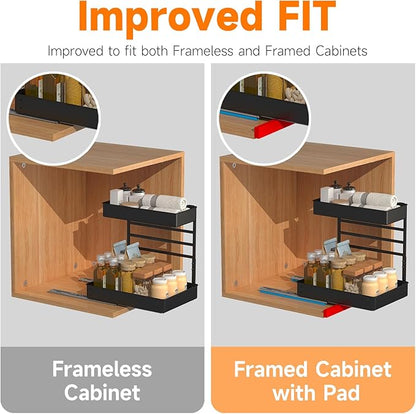 EVERIE Metal Pull Out Slide Shelf Organizer for Under Sink Organization in Kitchen, Bathroom, Counter, Cabinets, Minimum Available Space 13" Wide x 16.5" Deep (Black, 1 Set)