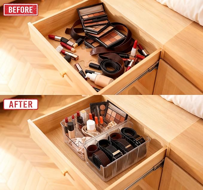 HZJYW Belt Organizer,2-Piece Set with Transparent Belt Rack and Adjustable Divider for Storing Underwear,Socks,tie Drawers and wardrobes