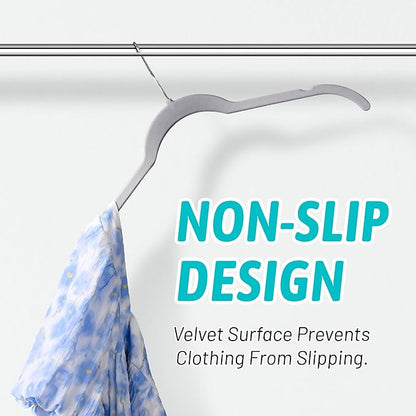 Sishynio Premium Velvet Shirt Hangers 30 Pack, Space-Saving Non-Slip Felt Hanger with 360° Swivel Hook, Slim Flocked Hangers for Strappy Dresses, Blouses, Tank Tops(Grey)