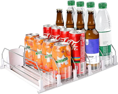Faburo Drink Organizer for Fridge (Adjustable Width), 16.5” D Soda Can Fridge Drink Organizer, Refrigerator Beverage Organizers and Storage, Drink Dispenser Pop Can Holders for Fridge (5 Rows)