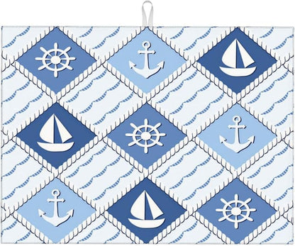 Vintage Nautical Sailboat Anchor Dish Drying Mat 18x24 For Kitchen Counter Absorbent Microfiber Dishes Pad Dish Drainer Rack Mats Fast Dry Kitchen Accessories