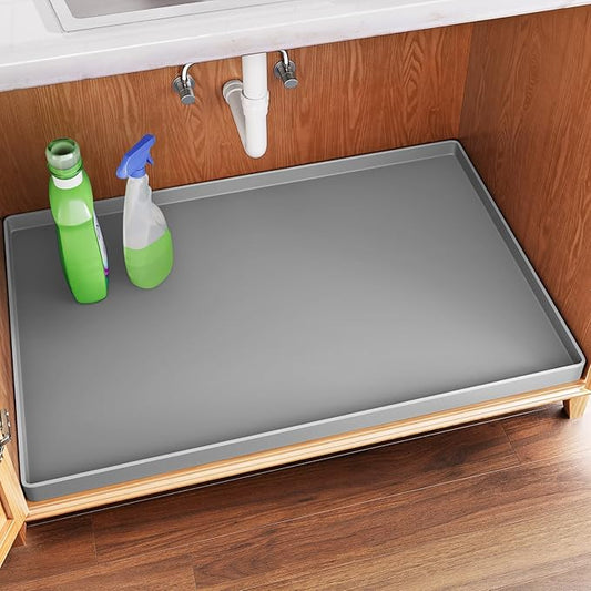 FLATO Waterproof Under Sink Mat 34" x 19" Shelf Liner for Kitchen and Bathroom, Cabinet Protector, Organizers and Storage, Flexible Silicone Drip Tray