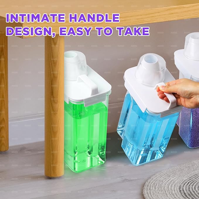 [3 Pack] Liquid Laundry Detergent Dispenser for Laundry Room Organization and Storage, 95oz Large Capacity Laundry Soap Containers with 12 Removable Labels, BPA Free & PET Plastic Clear