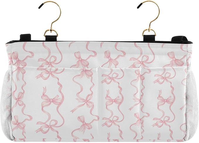 Jihqo Bedside Caddy Hanging Storage Bag Watercolor Bows Bedside Organizer Caddy for Bunk, Dorm Room, Hospital Beds - Place Magazines / Remotes / Keys