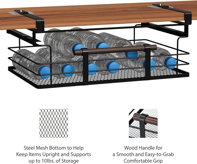 Home Zone Living 2-Pack Under Shelf Pull-Out Drawer Kitchen Cabinet Organizer with Steel Mesh Basket and Wooden Handle, 17 Inch Length