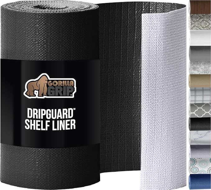 GORILLA GRIP Slip Resistant Drawer and Shelf Liner 2 Pack, Non Adhesive Water Resistant, Easy Clean and Trim, Smooth Surface Liners for Kitchen Cabinet, Shelves, Drawers Pantry, 17.5 IN x 20 FT, Black