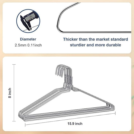 SPECILITE Wire Metal Clothes Hangers Bulk 50 Pack for Standard Size Suits, Coats, Shirts, Pants, Skirts, Space Saving, Non Slip,16 Inch 12 Gauge Ultra Thin, Silver