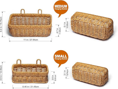 2 PCS Hanging Storage Baskets,Shower Organiser With Hooks, Bathroom Storage Accessory Shelf Organiser,Wall Mount Wicker Basket For Cosmetics, Soap Dispensers, Shower Products(Yellow-(S+M))