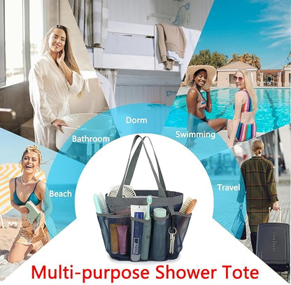 Fammart Mesh Shower Caddy Portable for College Dorm Room Essentials, 8-Pocket Large Shower Basket Tote Bag with 2 Handles for Toiletry, Bathroom, Beach, Camp, Gym