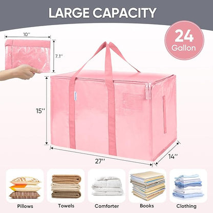 TICONN 6 Pack Extra Large Moving Bags with Zippers & Carrying Handles, Heavy-Duty Storage Tote Moving Boxes for Space Saving (6 Pack, Coral)