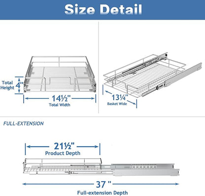ROOMTEC Pull Out Cabinet Organizer, Cabinet Pull Out Shelves 14½" W x 21½" D, Heavy Duty Cabinet Drawers Slide Out Kitchen Cabinet Organizers Storage Shelf