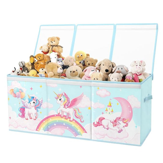 Toy Storage Bin with Lids,Extra Large Toy Box Chest with Handles for Kids Boys Girls,Collapsible Storage Organizer Box Bin Basket for Bedroom,Playroom, Nursery,37.8"x12.6" x15.7",Rainbow Unicorn
