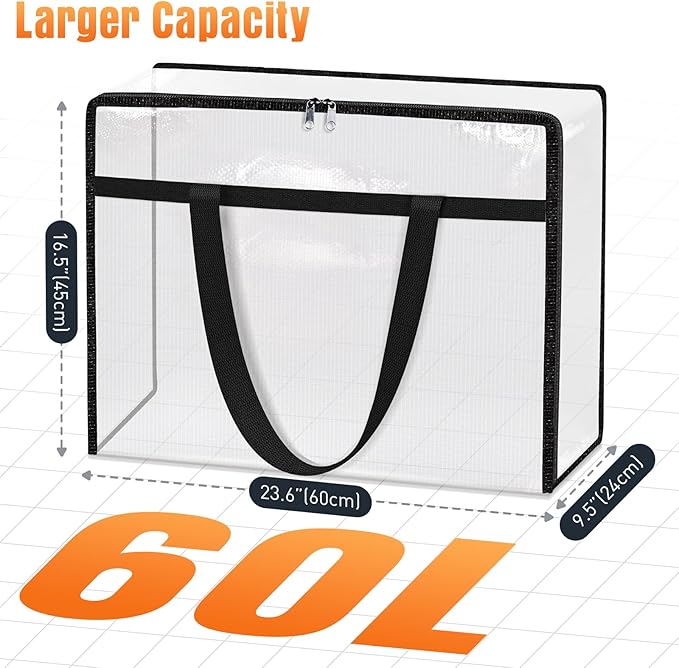 EdenDwell Clear Under Bed Storage Containers - 8 Pack Large Capacity Clothes Storage Bags with Lid & Sturdy Handles, Foldable Moving Bags, Clothing Organizer Totes for Bedding, Comforter, Sheet（60 L）