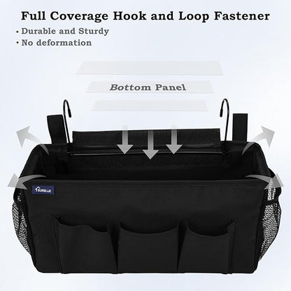 Surblue Bedside Organizer with Hook Bedside Caddy Hanging Storage Bag with Adjustable Straps and Water Bottle Holder for Home College Dorm Bunk Bed Accessories, Crib Bed Rails, Hospital Bed, Black